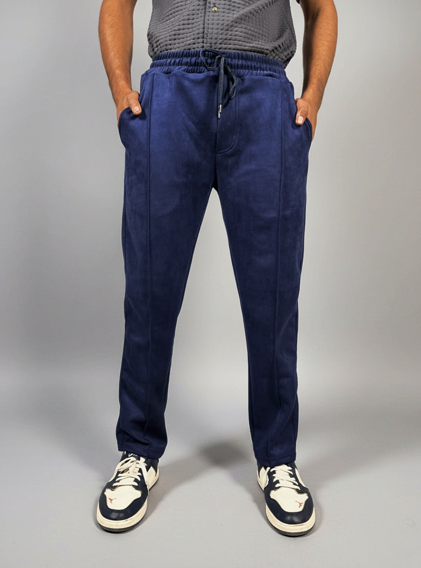 Modern Panelled suede Trouser (Blue)