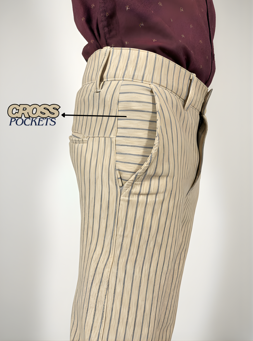 Premium Scuba Pants – Vertical Stripe Design (Beige)