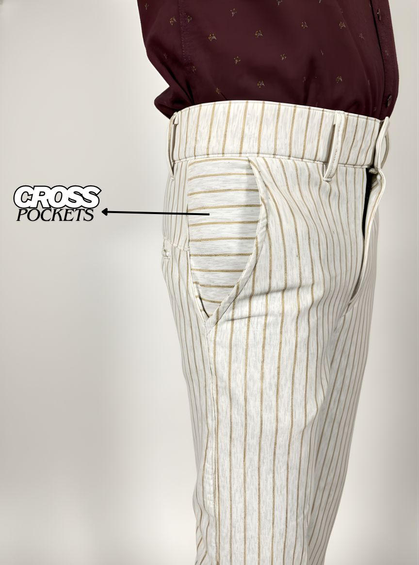 Premium Scuba Pants – Vertical Stripe Design (White)