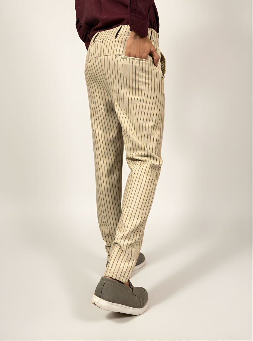Premium Scuba Pants – Vertical Stripe Design (Beige)
