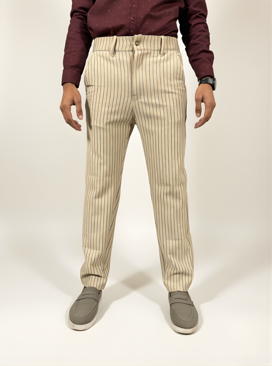 Premium Scuba Pants – Vertical Stripe Design (Beige)