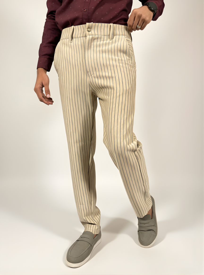 Premium Scuba Pants – Vertical Stripe Design (Beige)