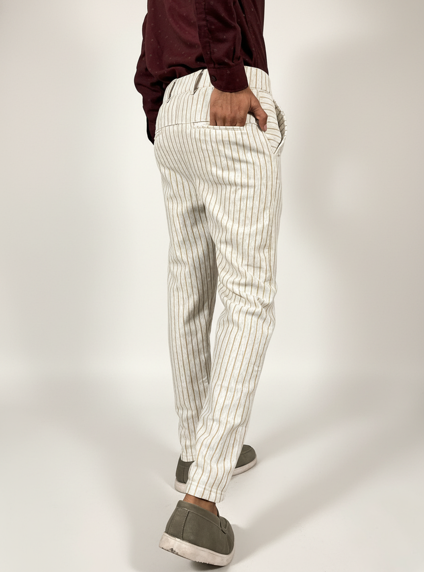 Premium Scuba Pants – Vertical Stripe Design (White)