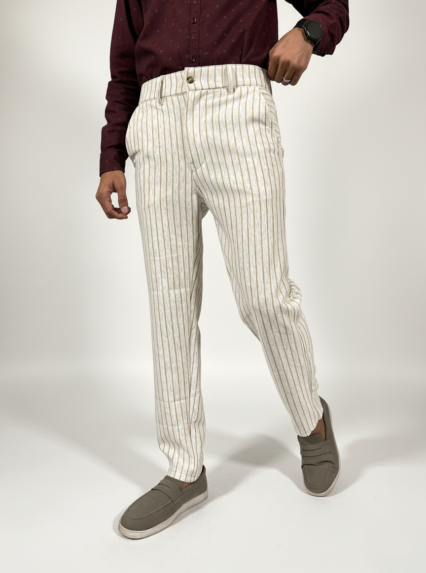 Premium Scuba Pants – Vertical Stripe Design (White)