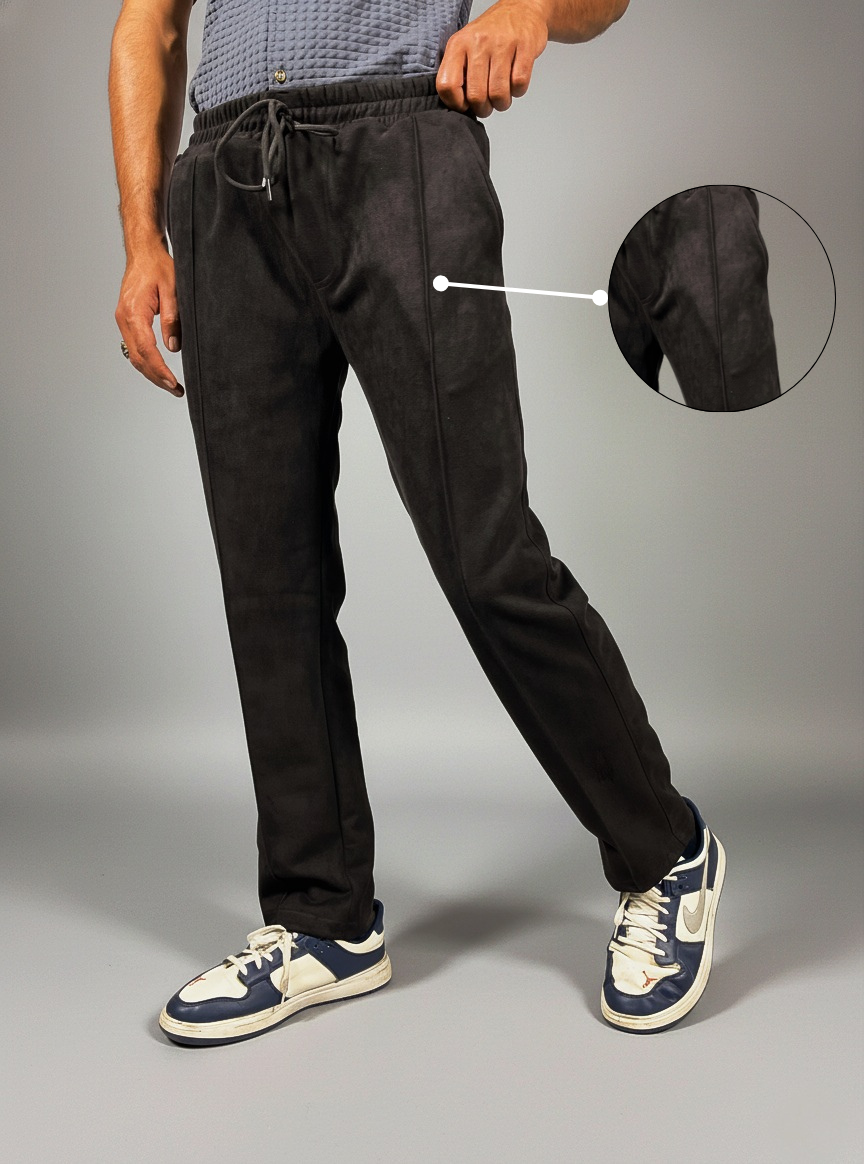 Modern Panelled suede Trouser (Black)