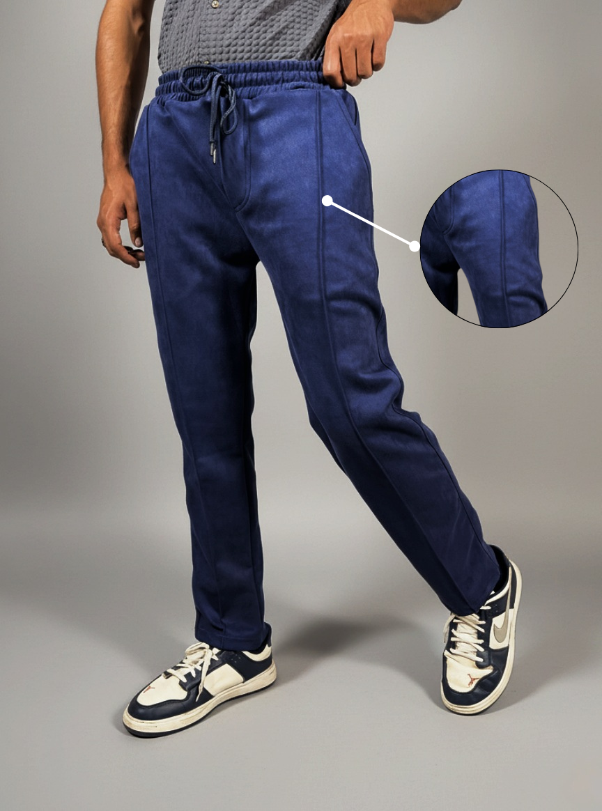 Modern Panelled suede Trouser (Blue)