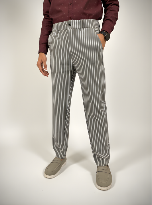 Premium Scuba Pants – Vertical Stripe Design (Gray)