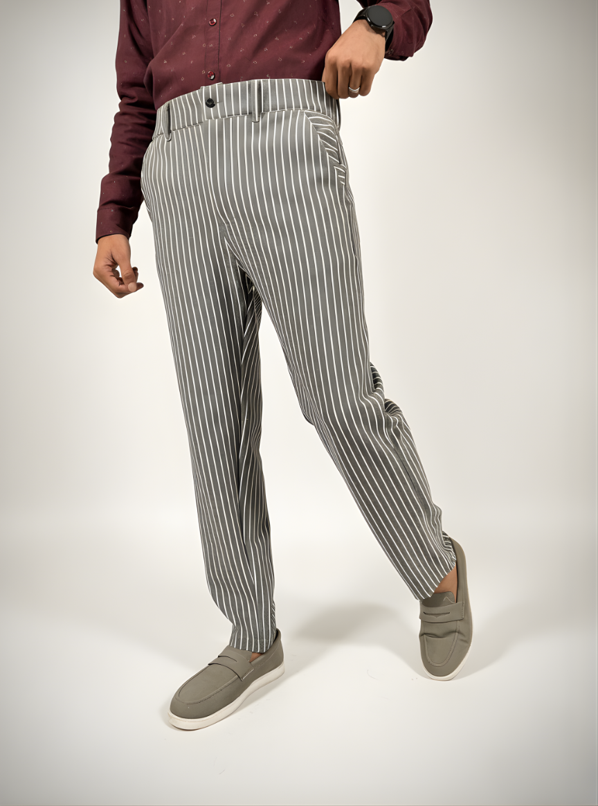 Premium Scuba Pants – Vertical Stripe Design (Gray)
