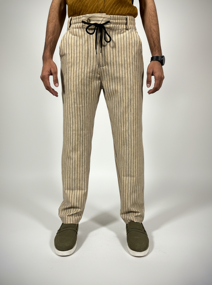 Premium Scuba Stripe Trouser (Beige)