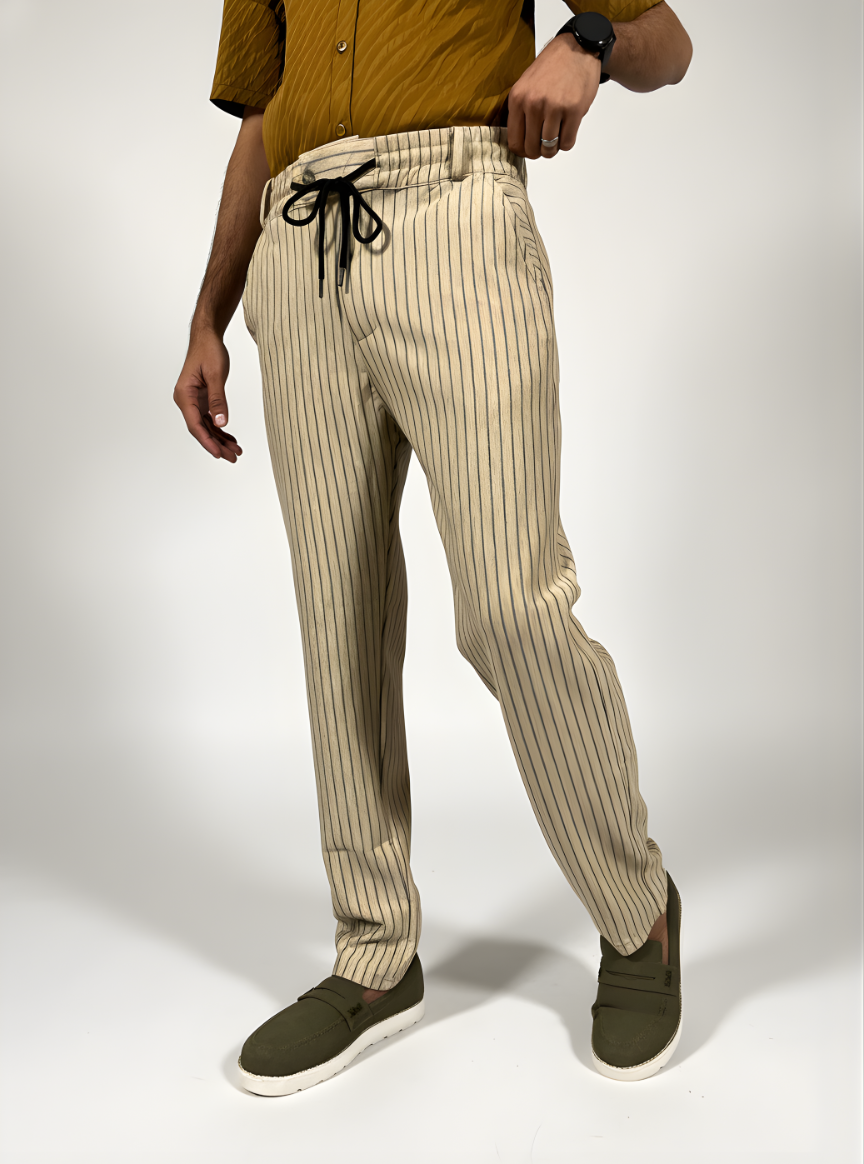 Premium Scuba Stripe Trouser (Beige)